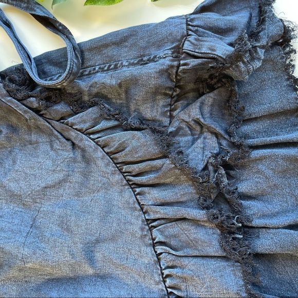 Free people 10 Jean Ruffle Wrap Skirt Dark Wash Fringe Boho Sexy Adjustable - Picture 5 of 11